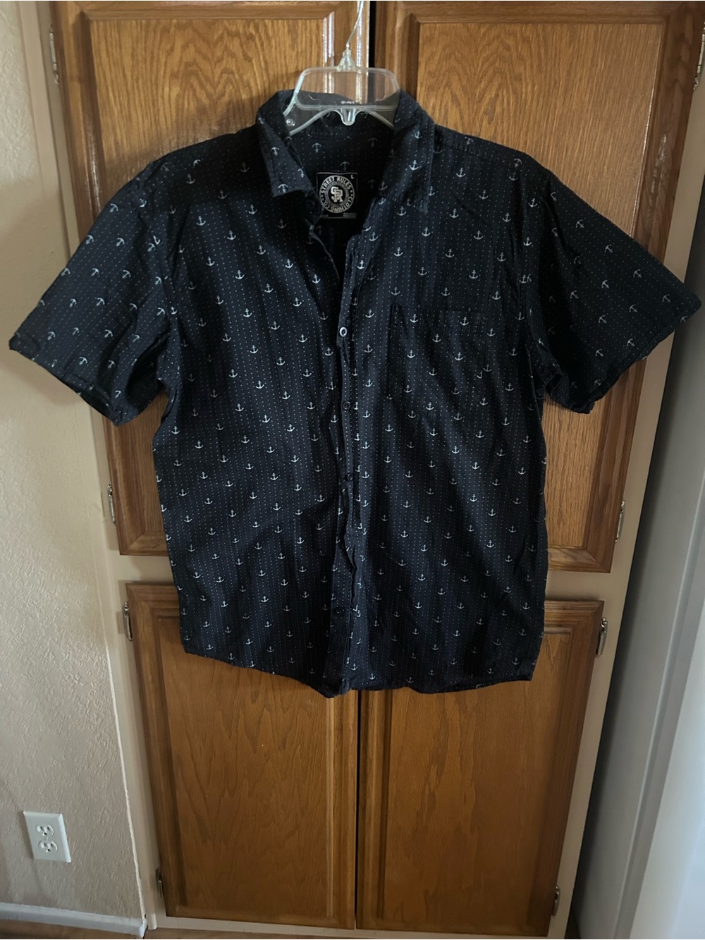 Short-Sleeve Anchor Print Shirt - Black
